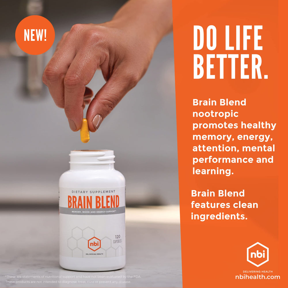 NBI Brain Blend packaging box with product details and ingredients