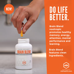 NBI Brain Blend packaging box with product details and ingredients