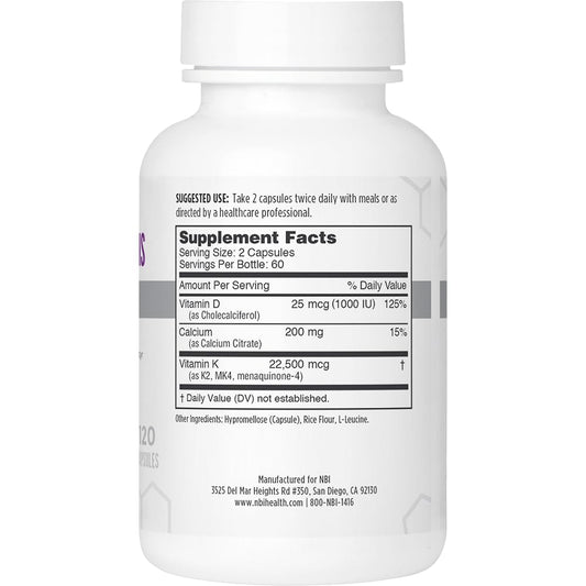 NBI Osteo-K Mini capsules close-up highlighting calcium citrate and vitamin D