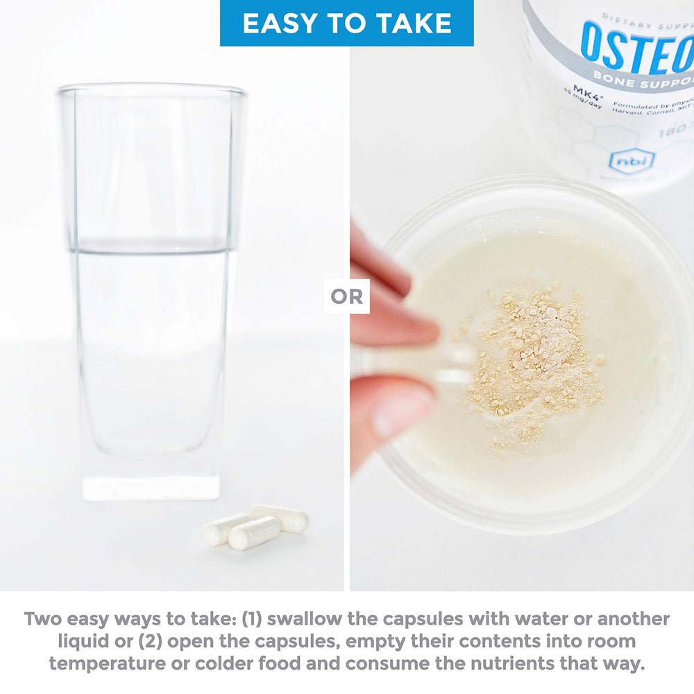 NBI Osteo-K packaging display emphasizes USA-made, research-backed formula.