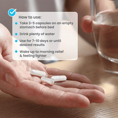 nbpure MagO7 capsules beside water and night stand suggesting bedtime routine.