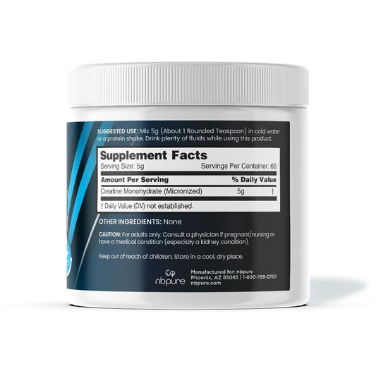 nbpure Micronized Creatine Monohydrate powder dissolves smoothly in water for quick, gentle mixing.
