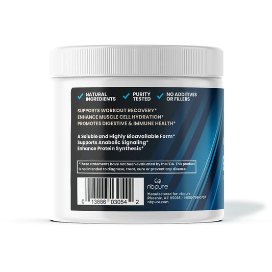 nbpure Performance Glutamine+ PepForm packaging emphasizes non-GMO and allergen-free formula.