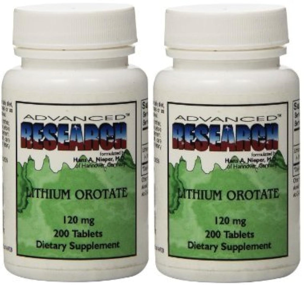 NCI Advanced Research Lithium Orotate tablets pouring from bottle; easy daily dose.