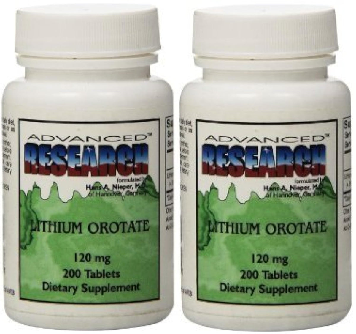 NCI Advanced Research Lithium Orotate tablets pouring from bottle; easy daily dose.