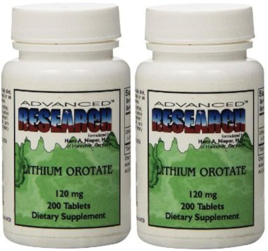 NCI Advanced Research Lithium Orotate tablets pouring from bottle; easy daily dose.
