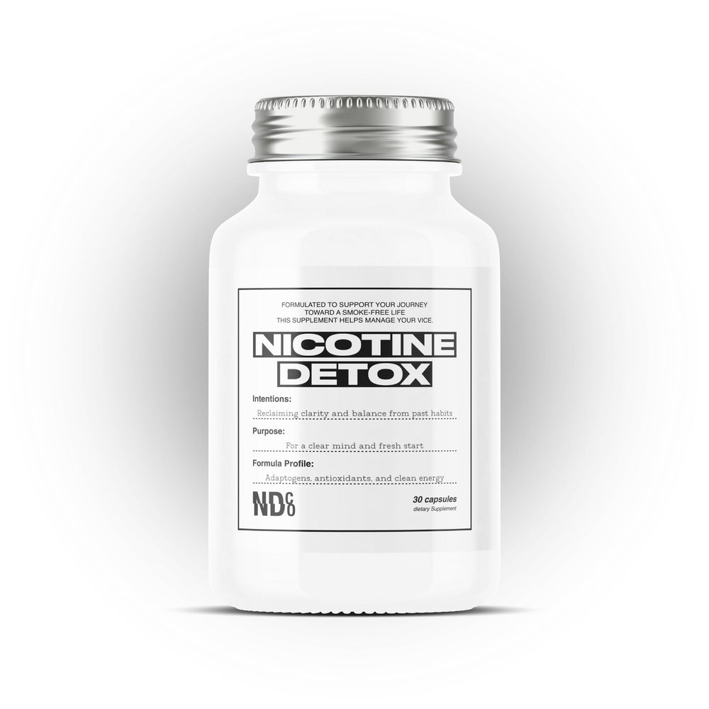 NDCO Nicotine Detox bottle being poured for convenient daily cravings support.