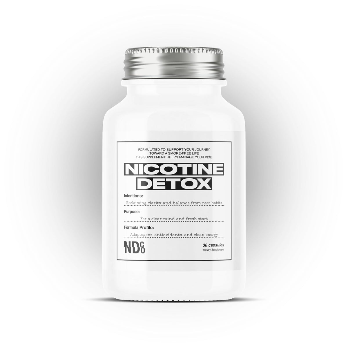 NDCO Nicotine Detox bottle being poured for convenient daily cravings support.