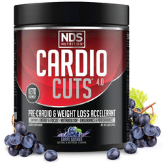 NDS Nutrition Cardio Cuts 4.0 grape gusher bottle showing pre-workout energy for workouts