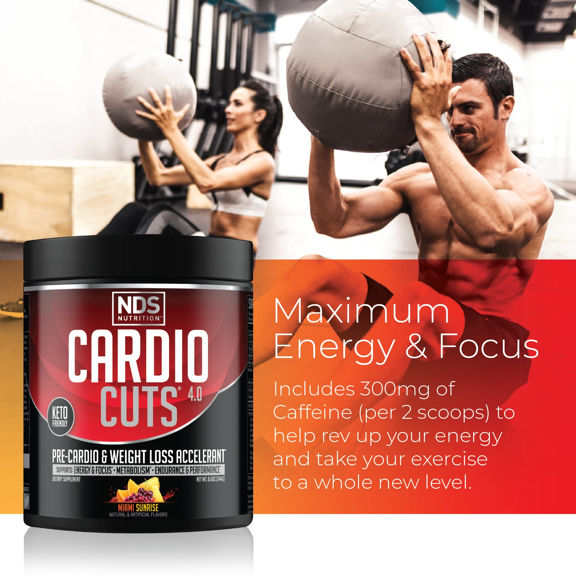 NDS Nutrition Cardio Cuts 4.0 Miami Sunrise pour demonstrating powder mixability