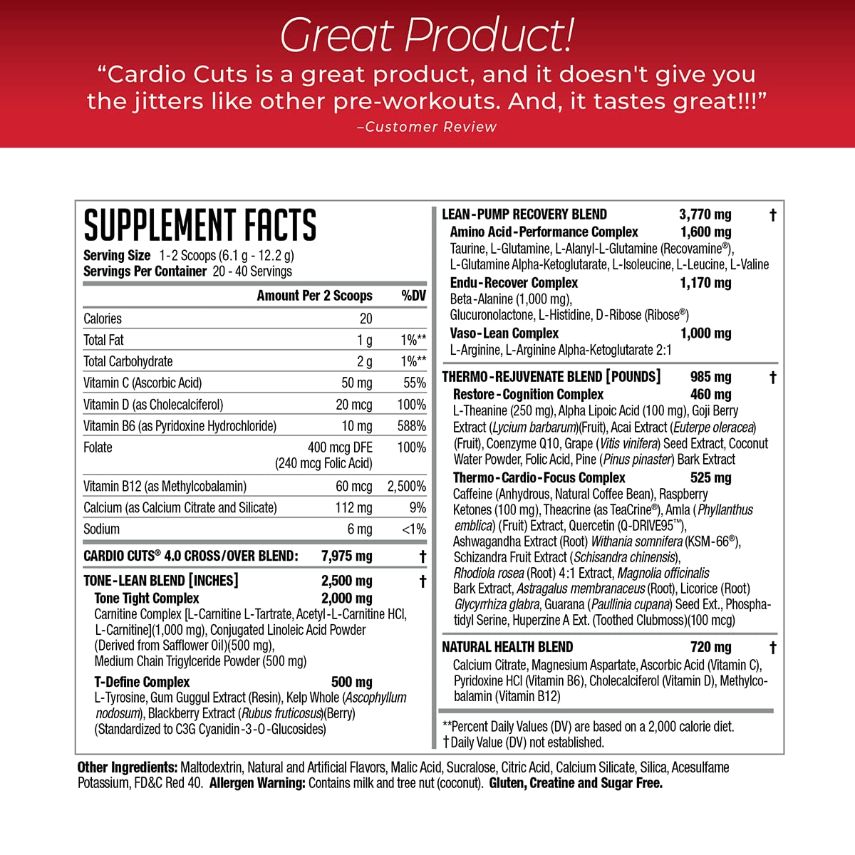 NDS Nutrition Cardio Cuts 4.0 Miami Sunrise scoop measuring powder
