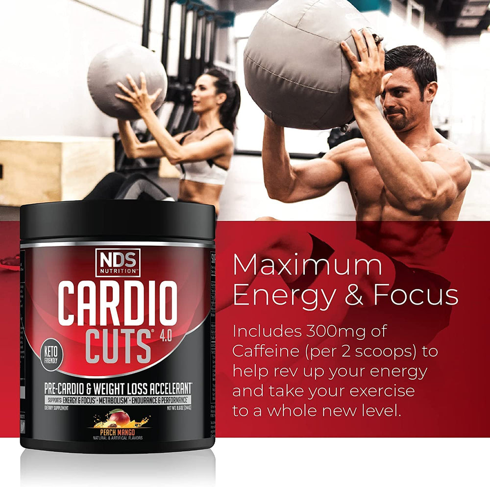 NDS Cardio Cuts 4.0 peach mango shake prepared to support training focus.