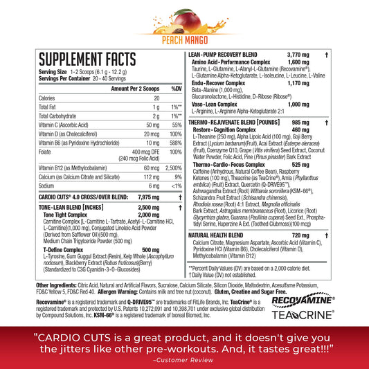 NDS Cardio Cuts 4.0 peach mango scoop ready to mix before training for energy.