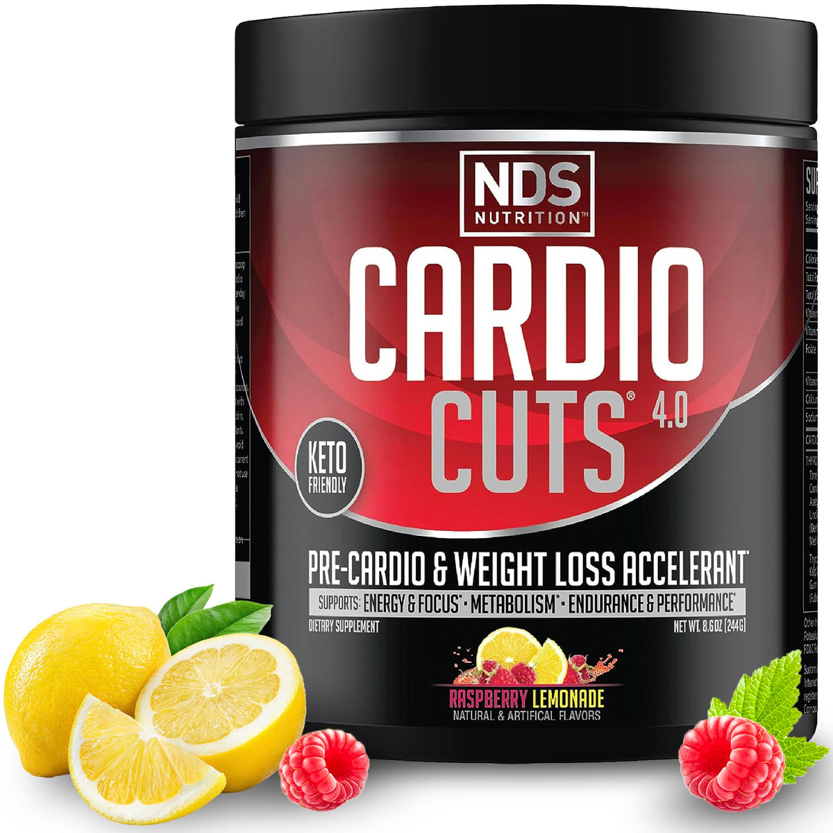 NDS Cardio Cuts 4.0 Raspberry Lemonade bottle ready for energized workouts.