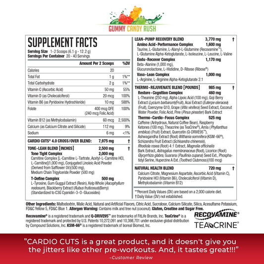 NDS Nutrition Cardio Cuts 4.0 label back shows ingredients and benefits