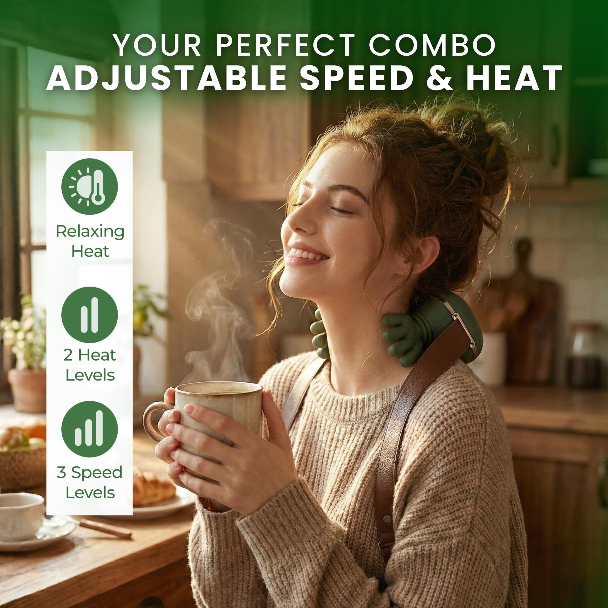 Heat therapy from the neck and back massager delivering soothing warmth.