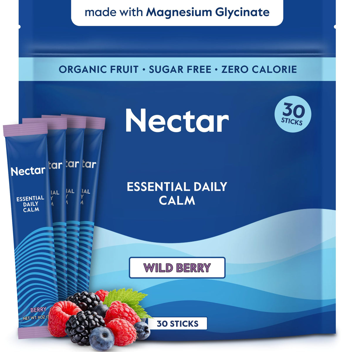 Nectar Calm berry drink mix stick ready to mix for a relaxing moment