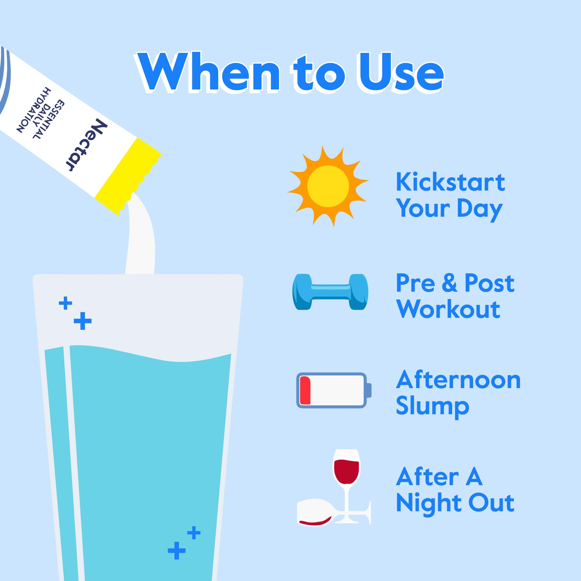 Nectar hydration powder packaging for daily use supports energy and focus.