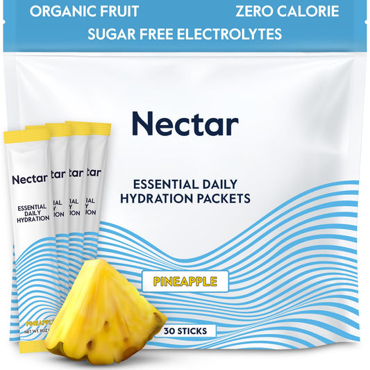 Nectar Hydration Packets pineapple packaging showcases organic fruit flavor for daily hydration.