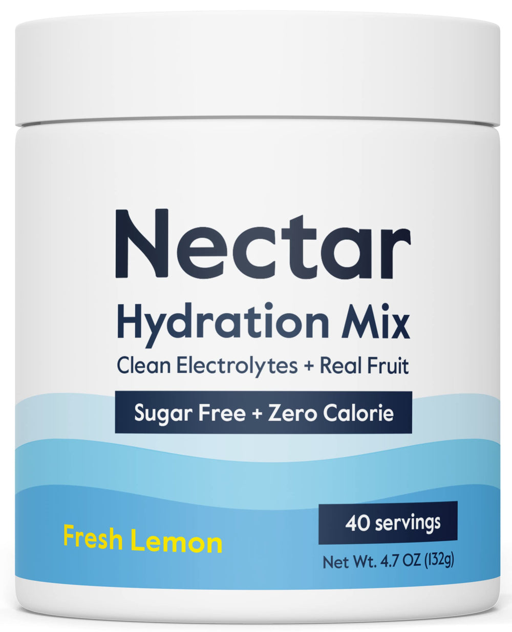 Nectar lemon sugar-free electrolytes tub front shows clean hydration benefits