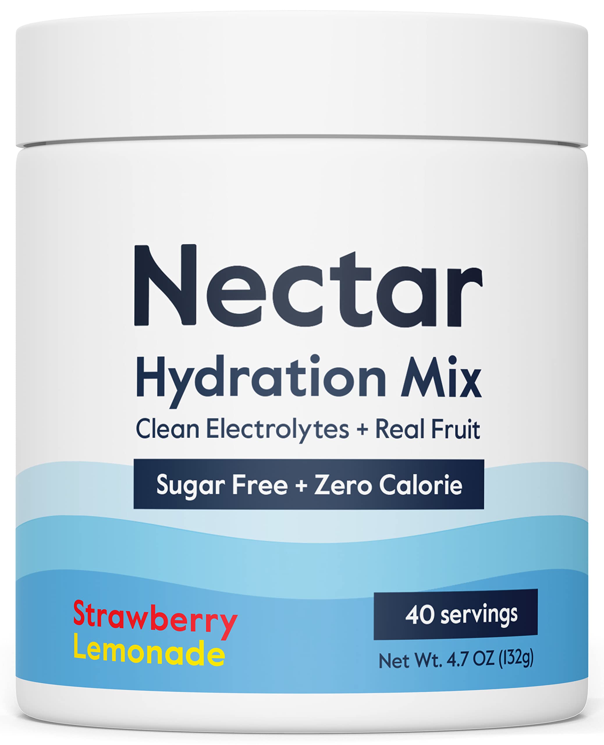 Nectar Sugar-Free Electrolytes Powder strawberry lemonade tub closeup for zero-calorie hydration