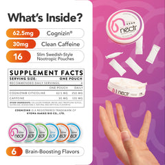 Individually wrapped Nectr pouch detail highlights sleek texture for on-the-go use.