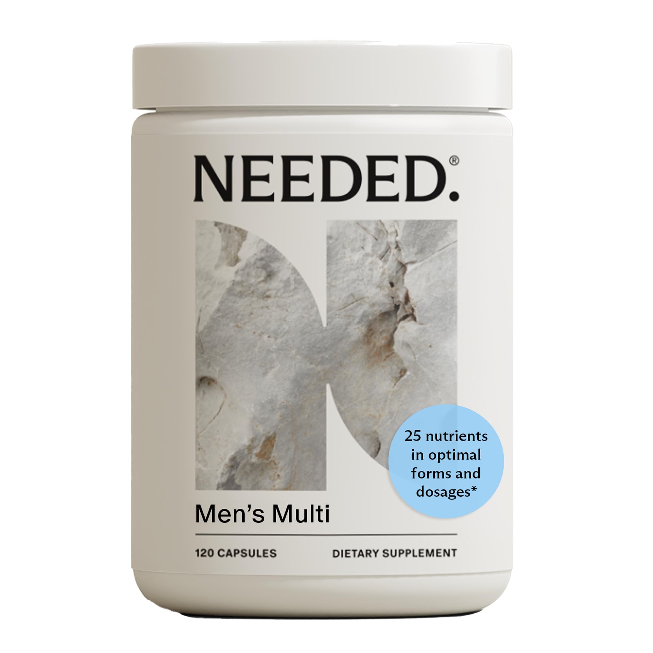 Needed men's multivitamin front bottle for daily wellness.