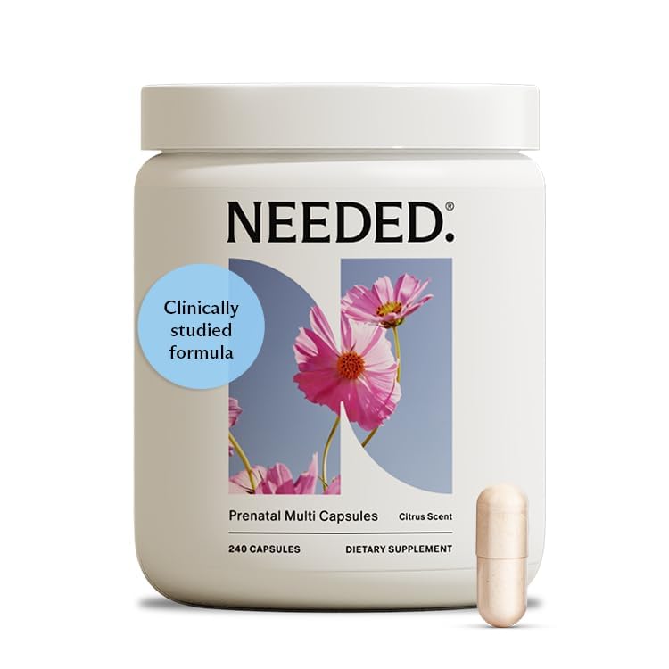 Needed Prenatal bottle front with citrus scent insert for refreshing daily nourishment.