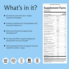 Needed Prenatal capsules in bottle, convenient three-per-day format.