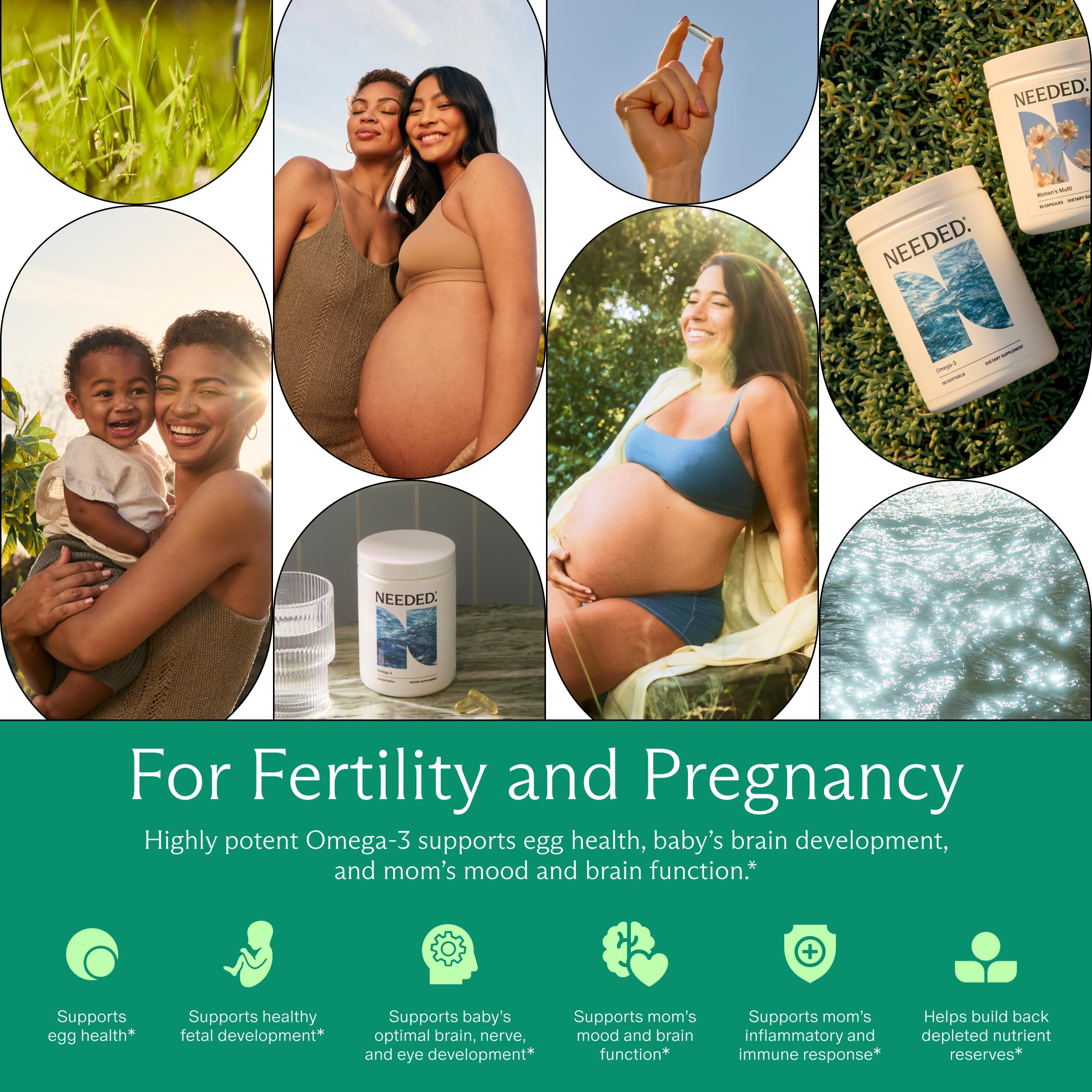 Needed Prenatal Omega-3 label with Friend of the Sea certification signals sustainably sourced ingredients.