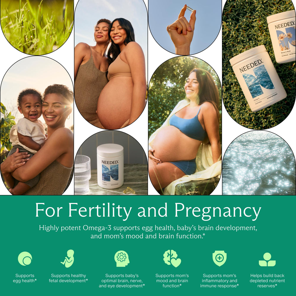 Needed Prenatal Omega-3 label with Friend of the Sea certification signals sustainably sourced ingredients.