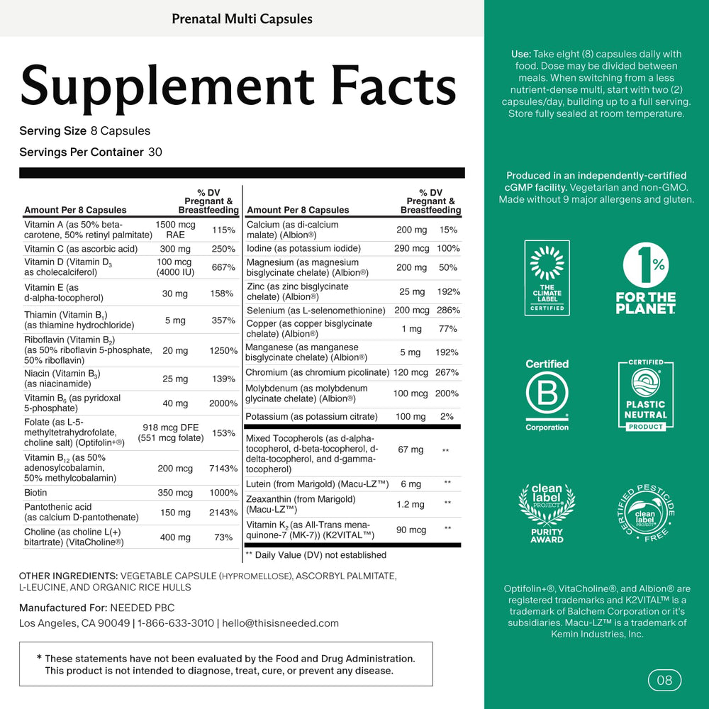 Needed Prenatal US facility seal indicating certified quality and trusted production.