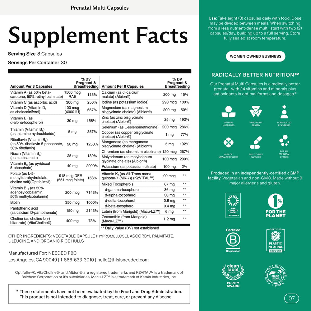 Needed Prenatal usage tips with a hand holding capsules for routine.