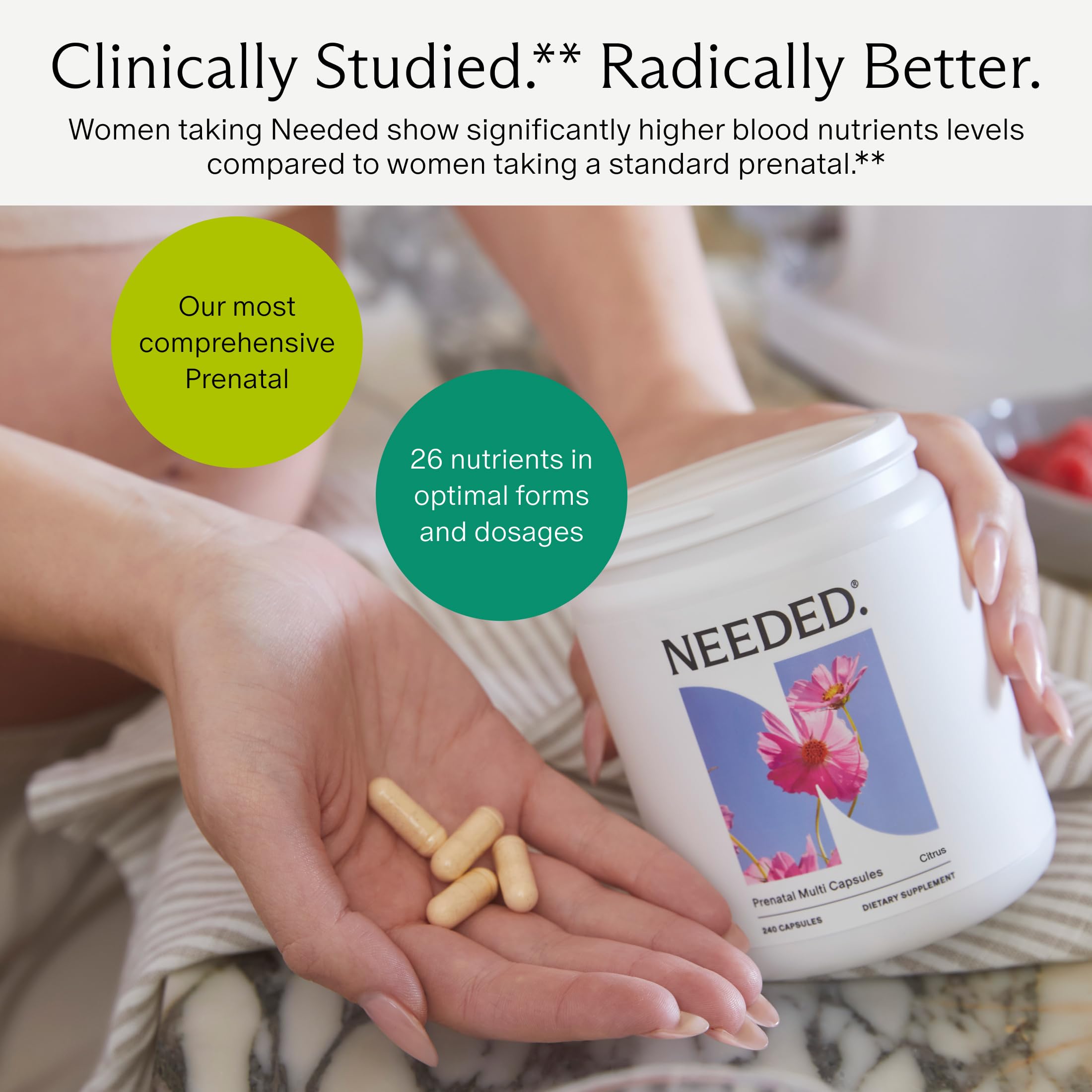 Needed vitamins label shows ingredients and dosages for informed choices.