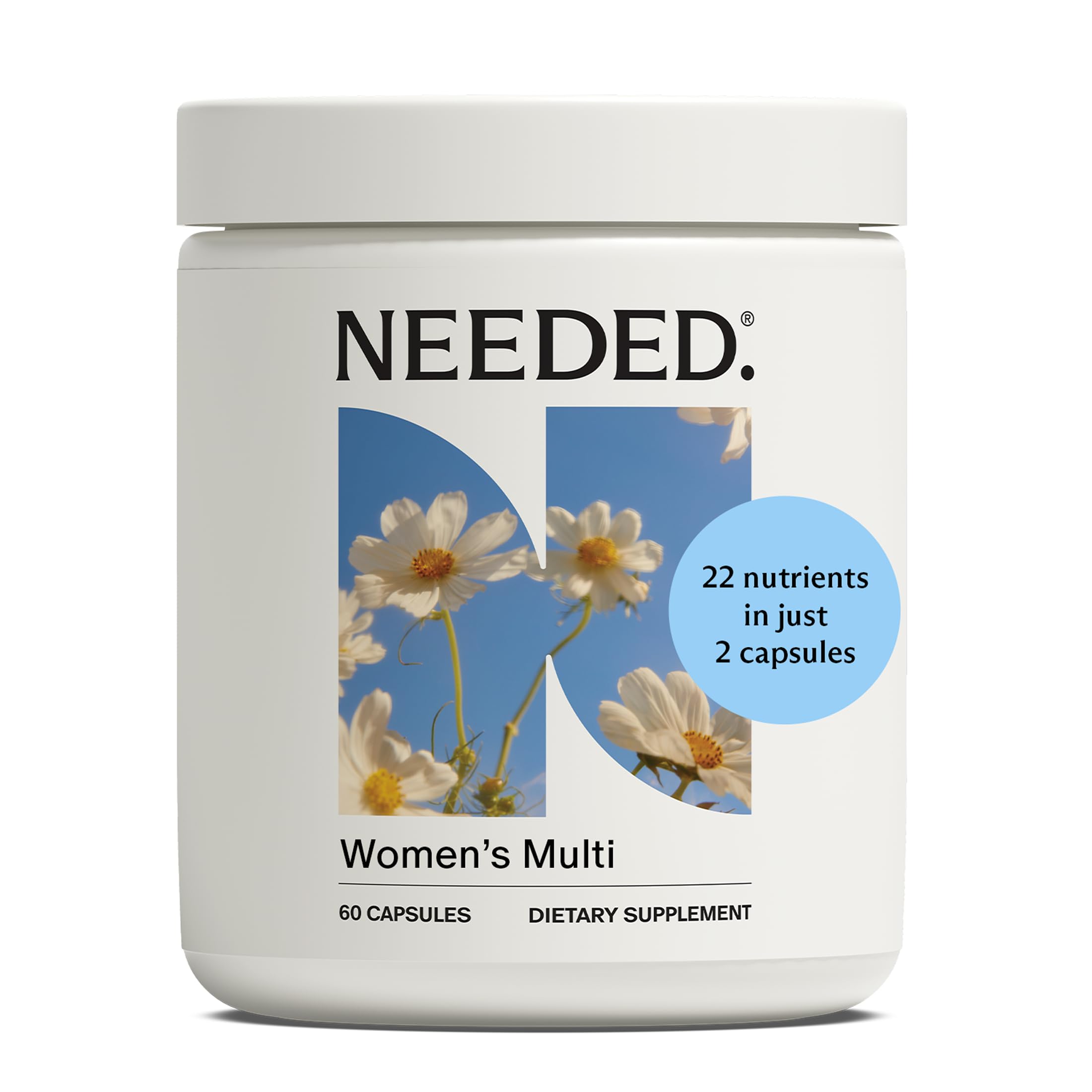 Needed Women's Multivitamin bottle front view supports daily energy.