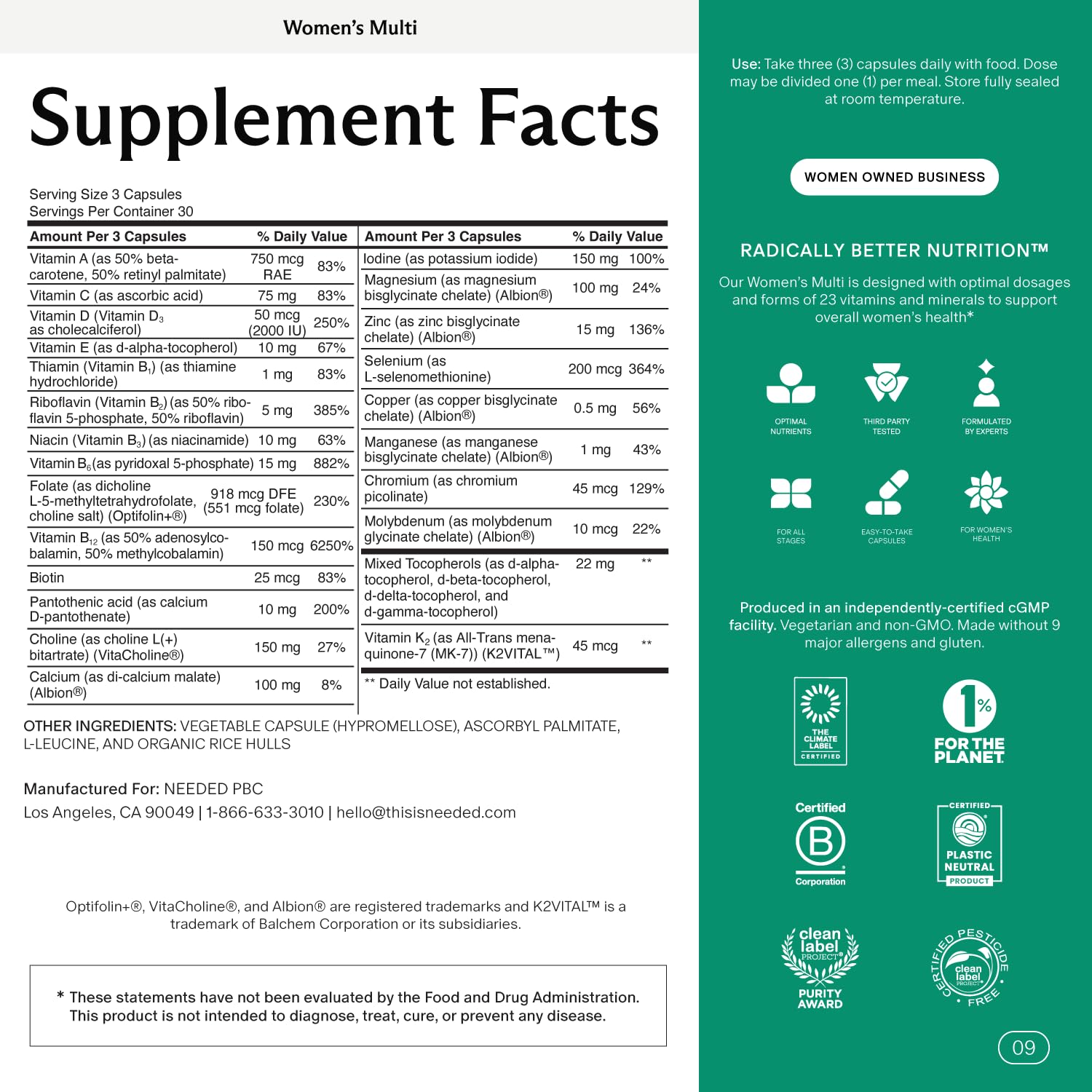 Needed Women’s Multivitamin citrus scent insert enhances sensory experience