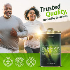 Pour shot of Neera Natural Lemonade Detox Drink highlighting citrus refreshment.