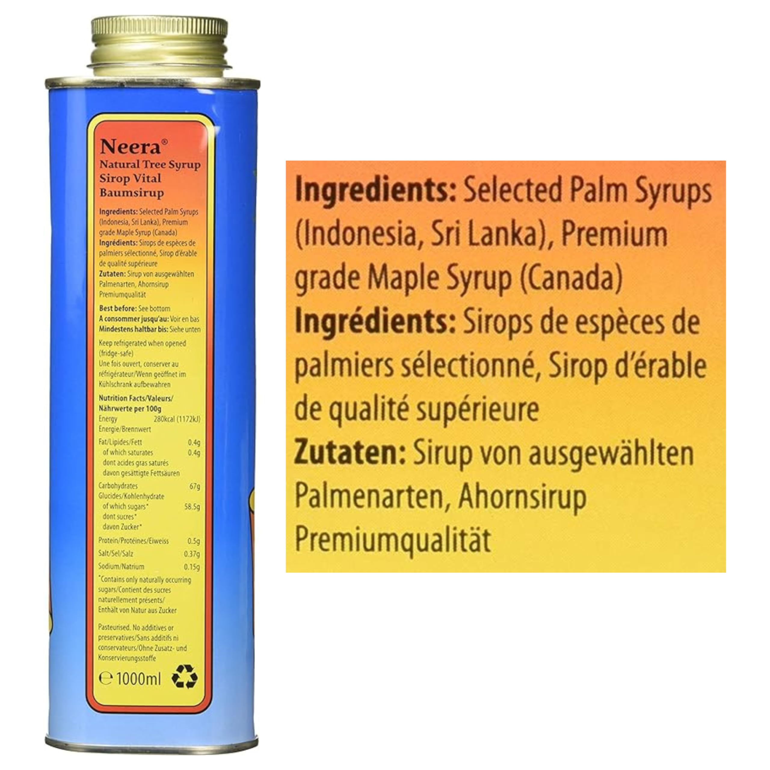 Packaging label of Neera Natural Master Cleanse Diet on kitchen counter.