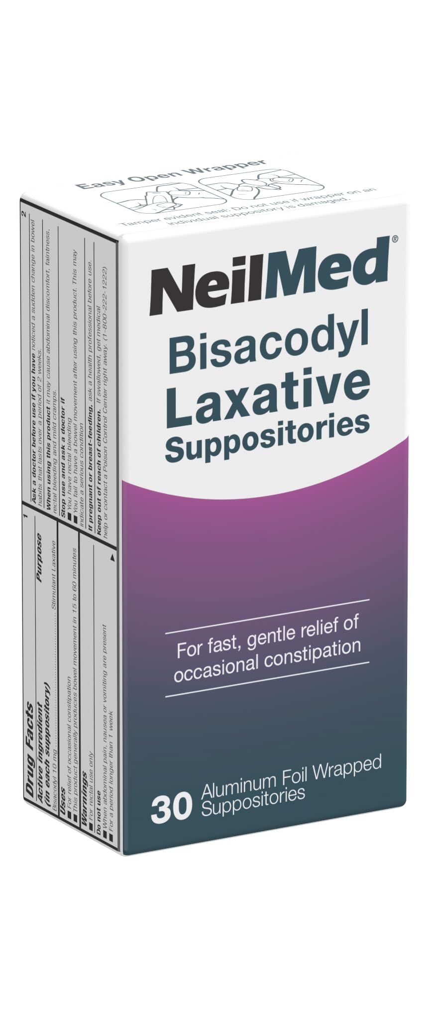 NeilMed Bisacodyl suppositories with hygienic packaging offer quick, gentle relief.