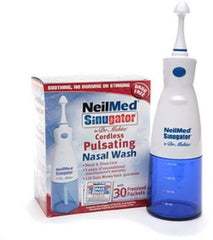 NeilMed Sinugator cordless pulsating nasal wash image showing convenient at-home nasal cleansing.