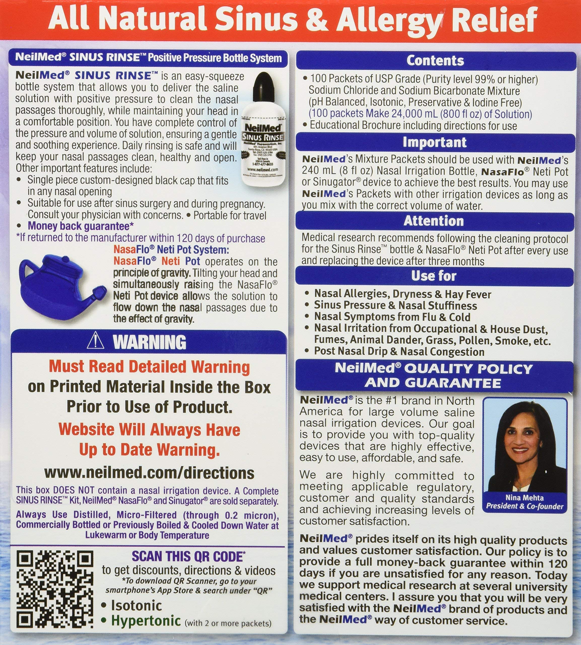Blue isotonic packets from NeilMed Sinus Rinse enable standard saline rinsing.