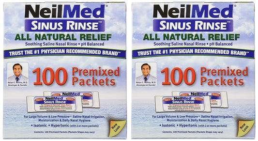 NeilMed Sinus Rinse box packaging with multilingual brochure for easy setup.