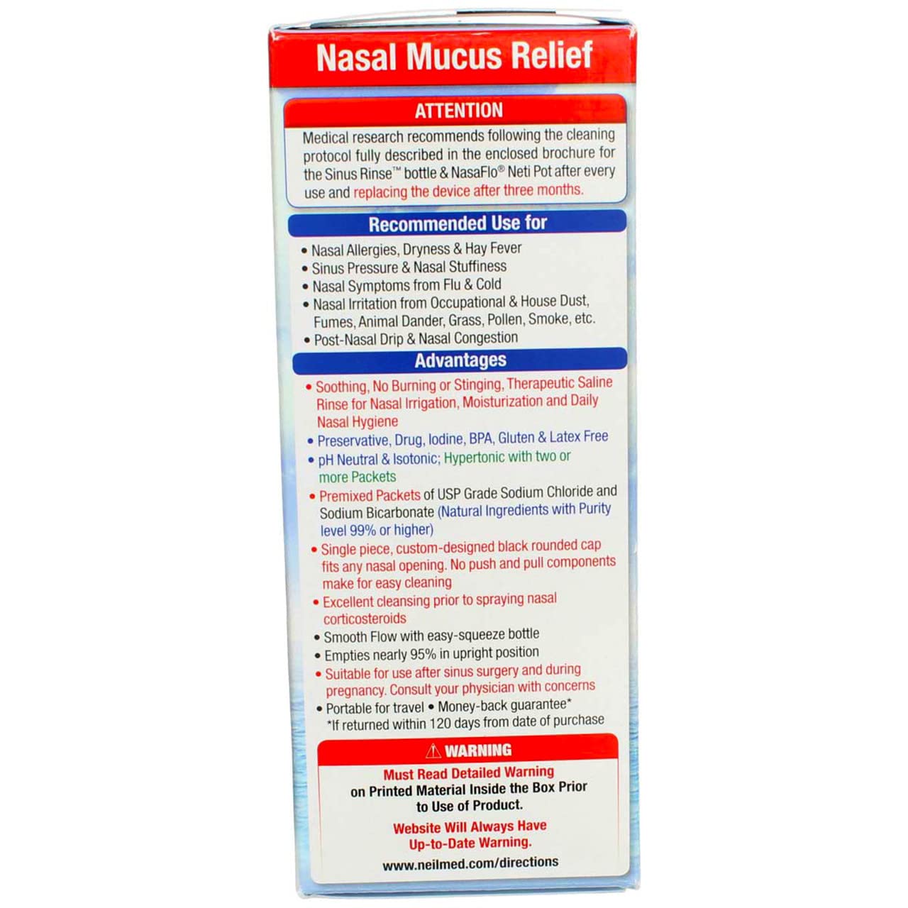 NeilMed Sinus Rinse packets label showing USP-grade saline