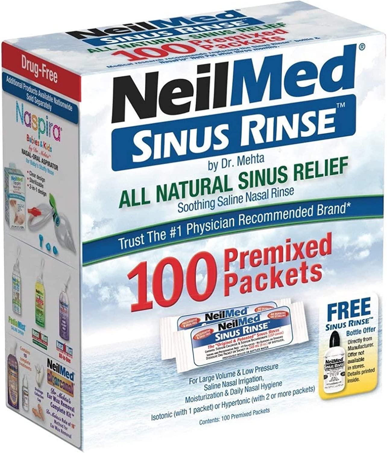 Pediatric vs regular NeilMed Sinus Rinse kit with different bottle sizes.