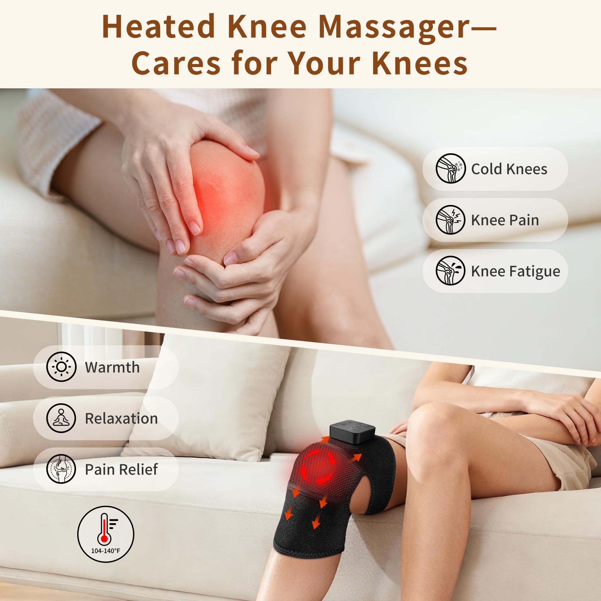 Nekteck knee massager heat and vibration modes tailor relief around the joint.