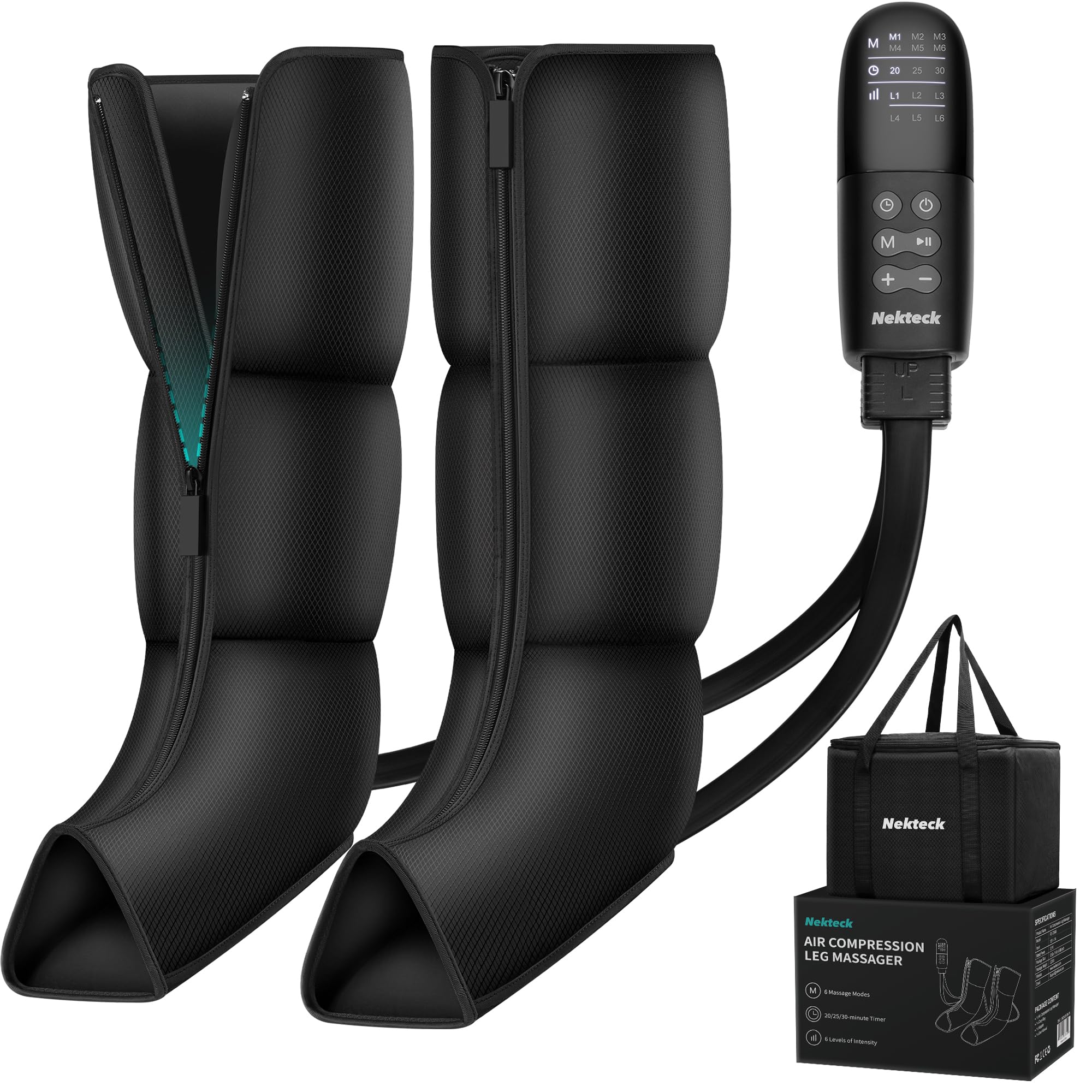 Nekteck leg massager full leg wrap demonstrates consistent compression for comfort