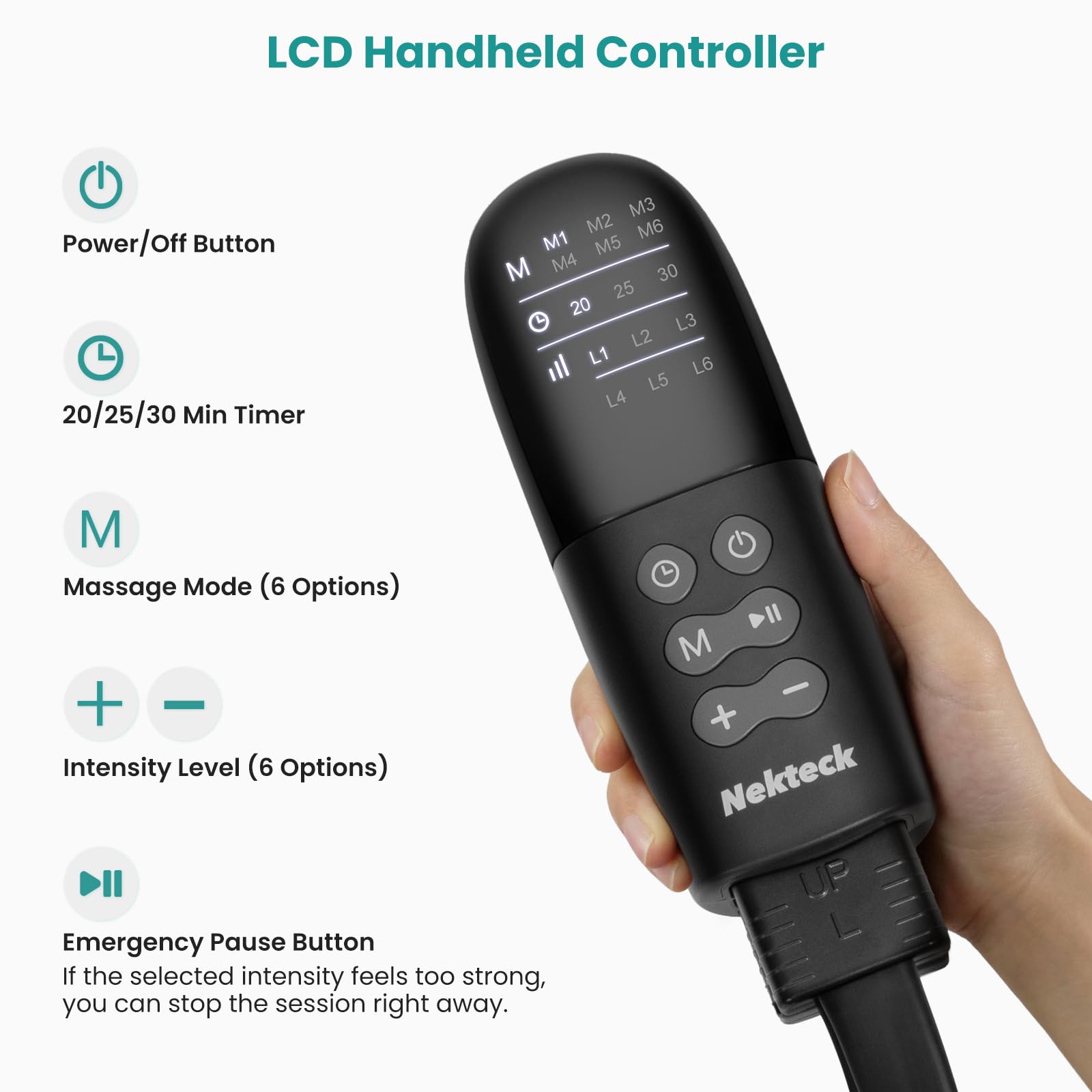 Nekteck leg massager worn on sofa for hands-free relaxation
