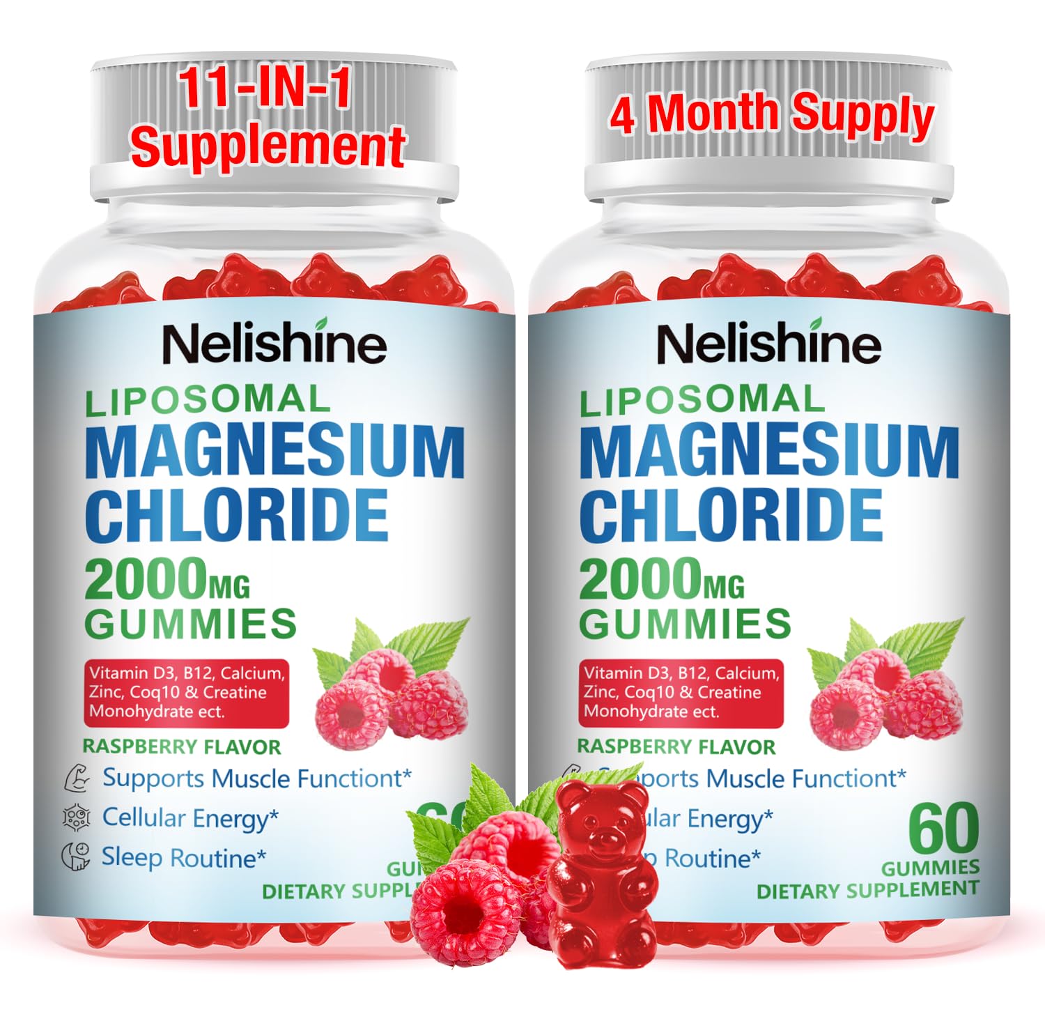 Nelishine liposomal magnesium gummies bottle front view for daily wellness