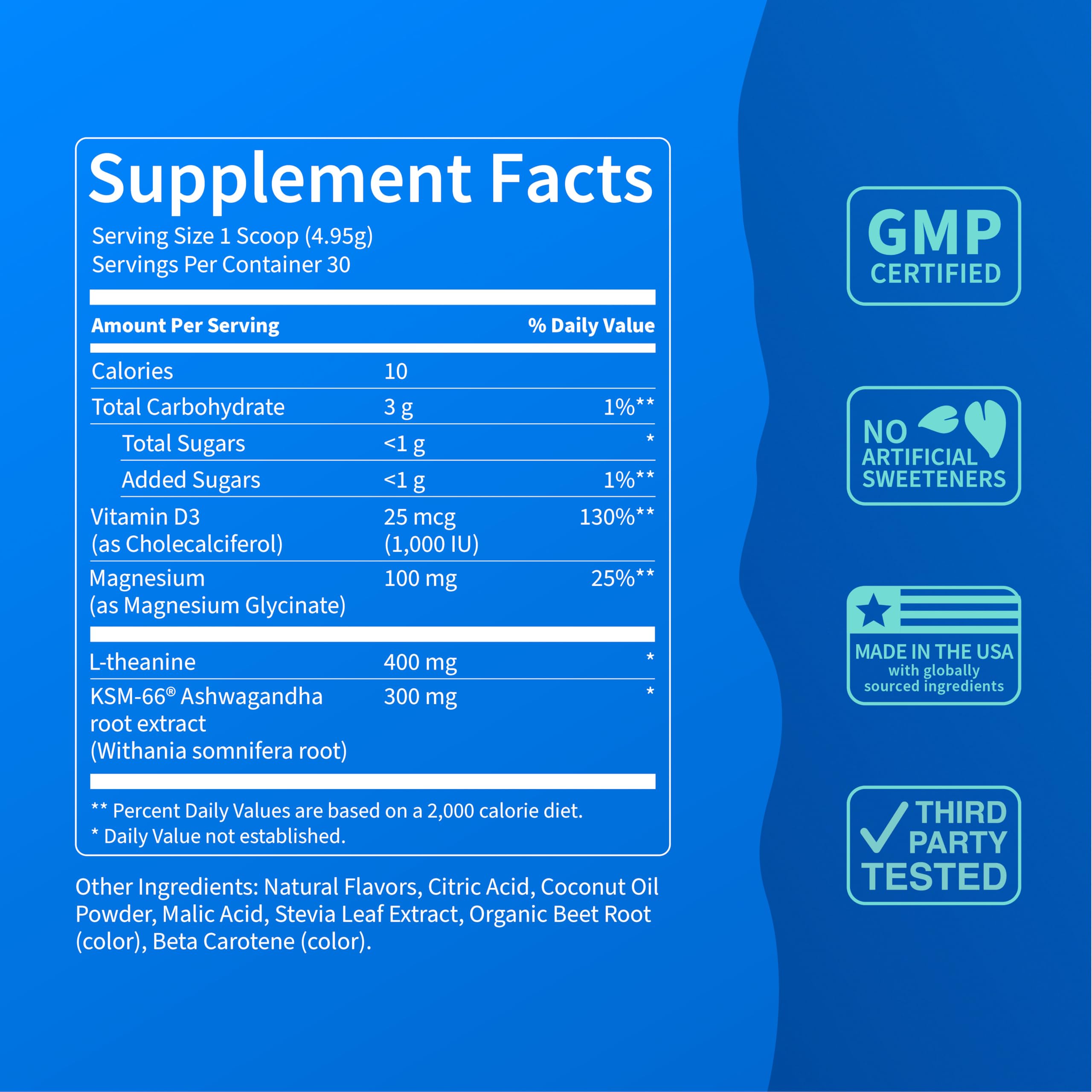 Nello Supercalm ashwandha and ksm66 ingredient panel for balanced routines.
