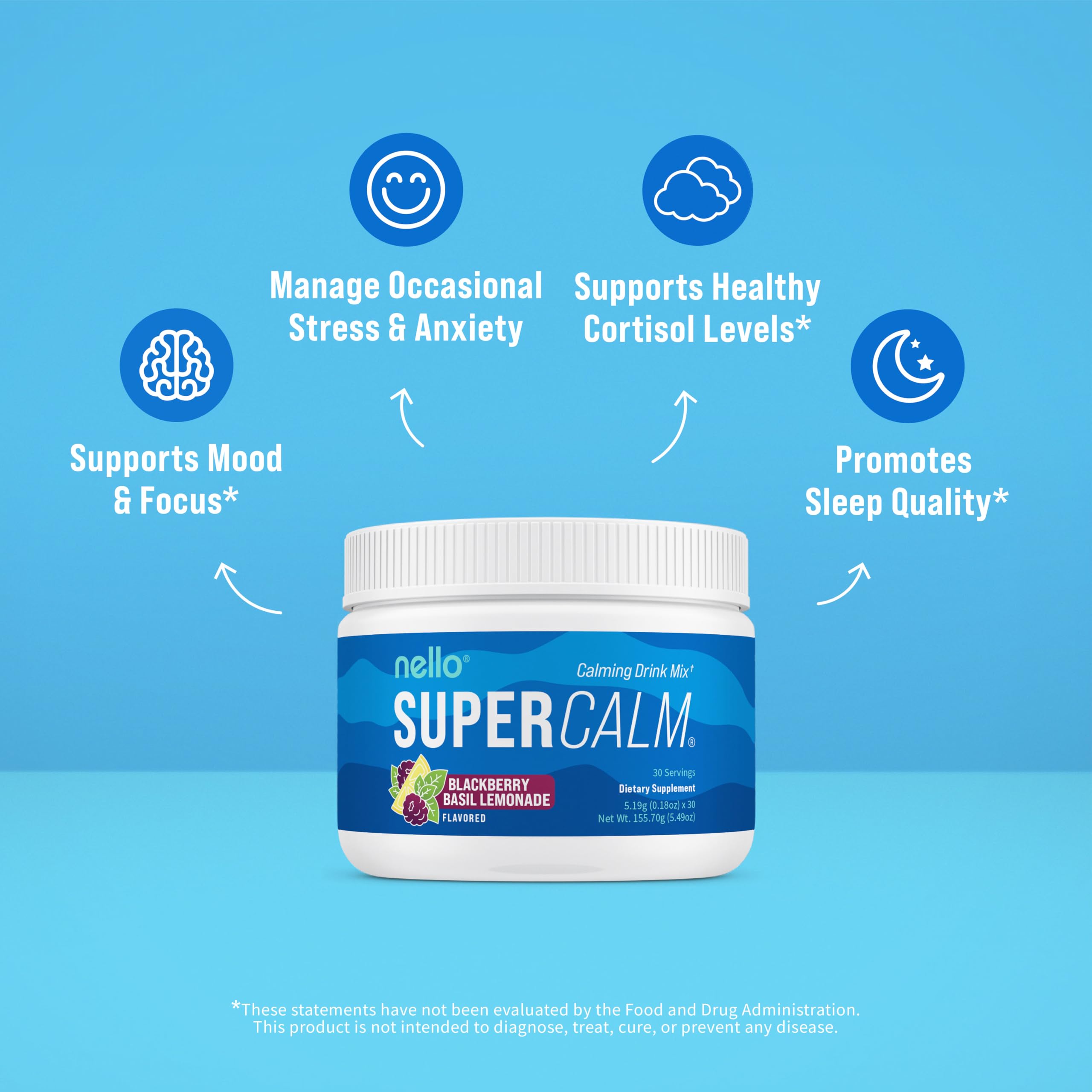 Blue coconut powder from Nello Supercalm for refreshing mood balance